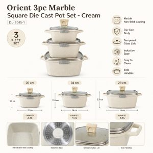 Orient 3pc Marble Square Die Cast Pot Set