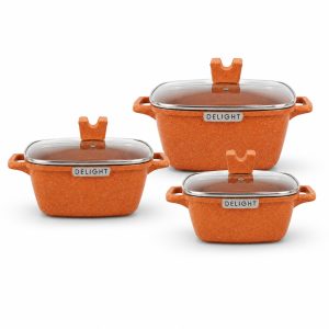 Orient 3pc Marble Square Die Cast Pot Set