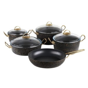 9 PCS NON STICK GRANITE COOKWARE SET BLACK
